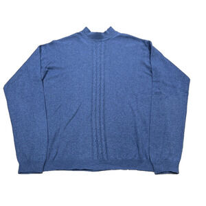 Bachrach Silk Cashmere Mock Neck Sweater Mens Large Blue Soft Preppy Old Money